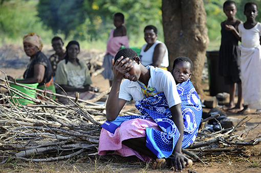 Displaced people camps in Malawi in April this year [above] - just four weeks after the floods and extreme rain of Cyclone Idai destroyed homes and subsistence crops belonging to these families in Chikwawa district, the far South of the country