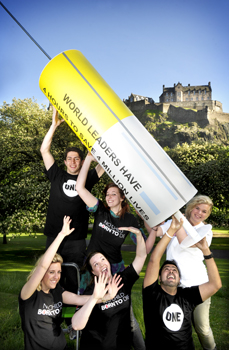 Save The Children and ONE campaigners in action in Edinburgh for a third world child vaccination programme Save The Children and ONE campaigners in action in Edinburgh for a third world child vaccination programme