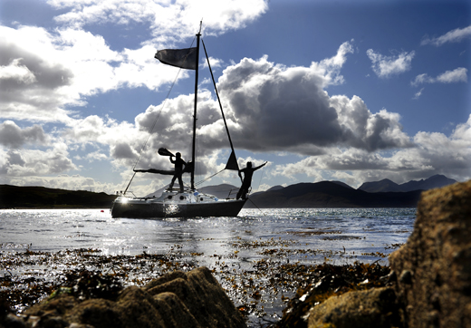 The Celestial Radio yacht Bonnie Boat [Bàta Brèagha] off the Isle of Skye, beaming radio sound sculptures to festival goers