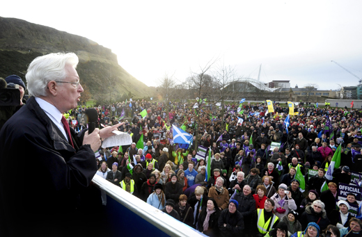 Veteran trade unionist Rodney Bickerstaff addresses the crowd at the Scottish Parliament Veteran trade unionist Rodney Bickerstaff addresses the crowd at the Scottish Parliament