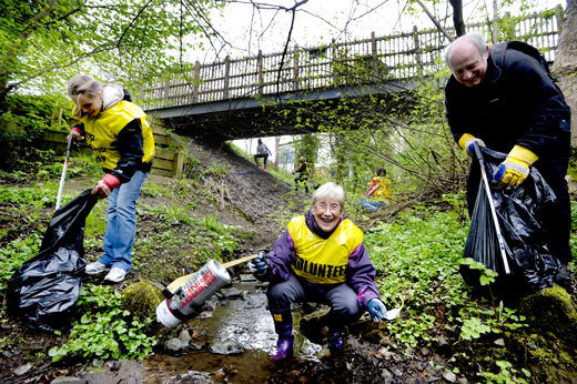 Roley Walton mucks in to the cleanup with pupils and staff Roley Walton mucks in to the cleanup with pupils and staff