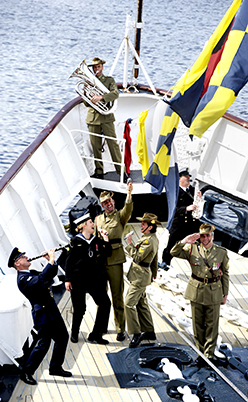 The Band of the Royal Australian Defence Force on board the Royal Yacht Britannia to launch the Edinburgh Tattoo