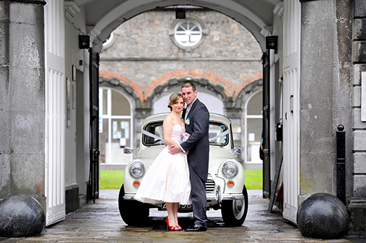 White Morris Minor Traveller in the entrance of Kilkenny Design Centre