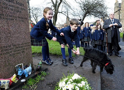 Good dog: Ruby, a hound from the Edinburgh Cats and Dogs Home, stands in for Bobby