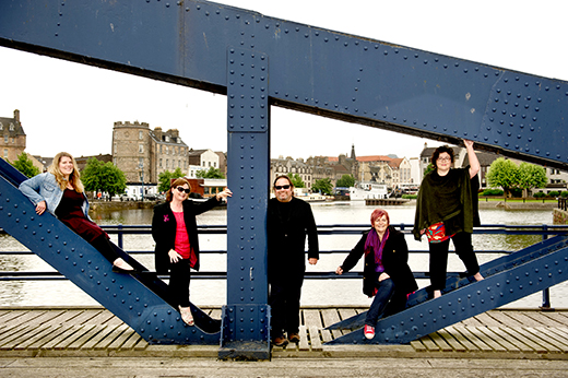 The Previously... team on Leith Shore's swing bridge