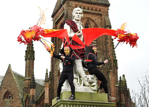 Big Burns Supper launch in Dumfries on top of the Robert Burns statue