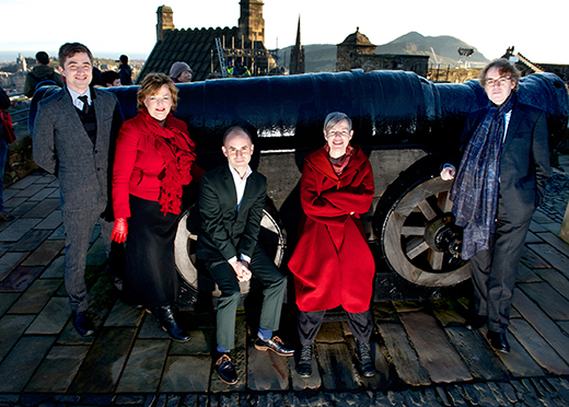 Launch of The James Plays with Laurie Sansom, Rona Munro, Jonathan Mills, Robin Hawkes and Fiona Hyslop at Edinburgh Castle Launch of The James Plays with Laurie Sansom, Rona Munro, Jonathan Mills, Robin Hawkes and Fiona Hyslop at Edinburgh Castle