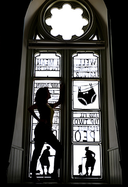 Astrid Jaekel and her cardboard 'stained glass' artwork derived from daily life